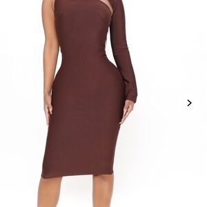 Elegant One-Shoulder Brown Dress